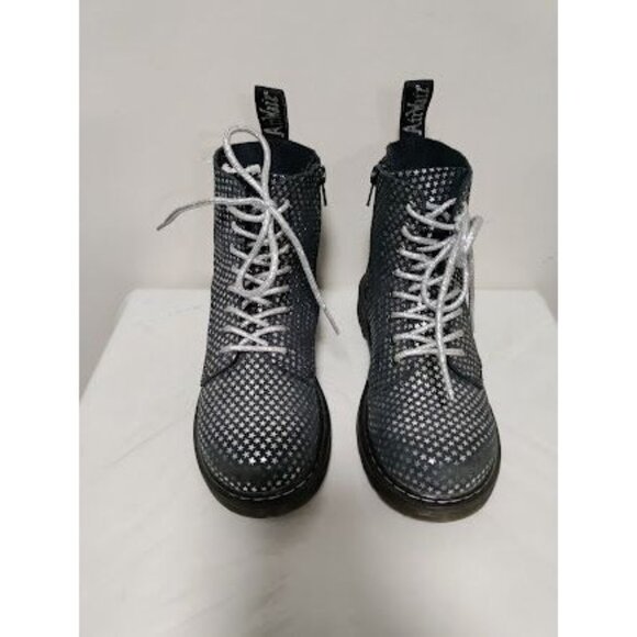 Dr. Martens 1460 Pascal J Kids Black Suede Metallic Stars Lace Up Boots SZ3 - Picture 8 of 9